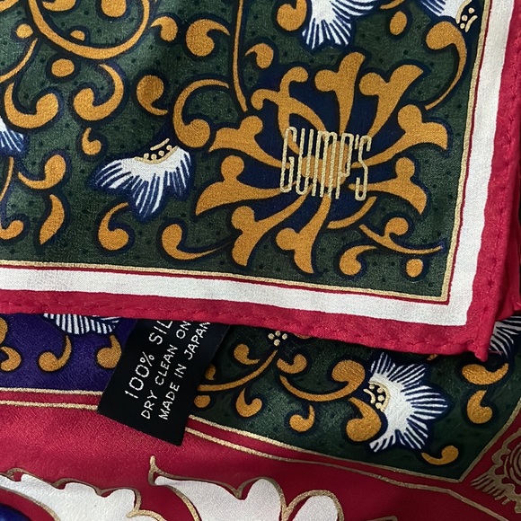 Gumps Of San Francisco Vintage Silk Scarf Flowers and Geometrics Hand Painted - Picture 9 of 9